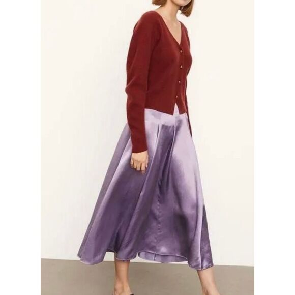 Vince paneled satin skirt in lilac size 4 midi - Picture 4 of 9